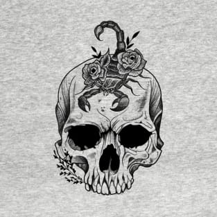 Skull Scorpion and Flowers (black version) T-Shirt